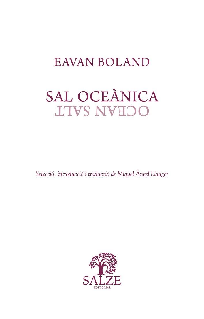 SAL OCEÀNICA | 9788409376810 | BOLAND, EAVAN | Llibreria L'Illa - Llibreria Online de Mollet - Comprar llibres online