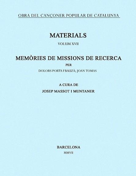 MATERIALS -O.CANCONER POPULAR XVII- | 9788484158998 | MASSOT I MUNTANER, JOSEP | Llibreria L'Illa - Llibreria Online de Mollet - Comprar llibres online