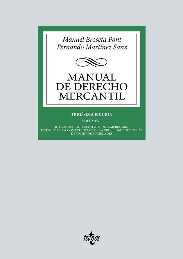 MANUAL DE DERECHO MERCANTIL 1 | 9788430987931 | BROSETA PONT, MANUEL/MARTÍNEZ SANZ, FERNANDO | Llibreria L'Illa - Llibreria Online de Mollet - Comprar llibres online